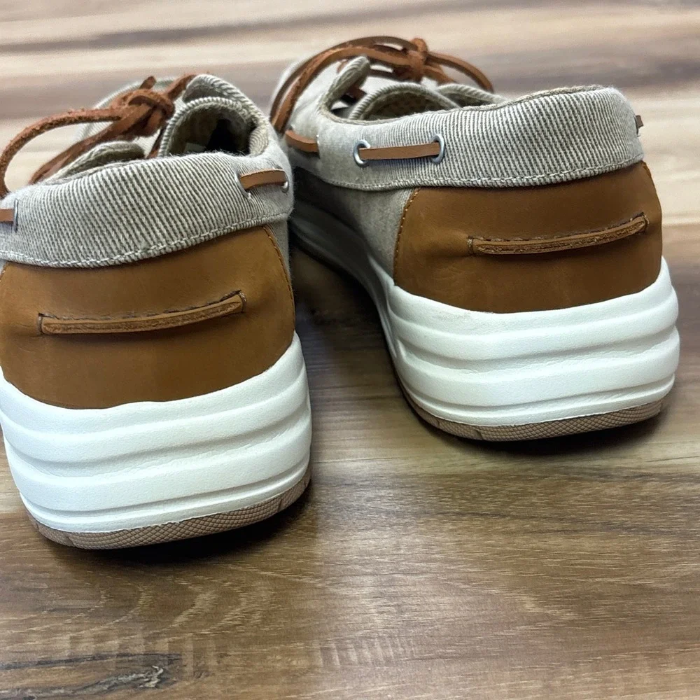 Lands End Boat Shoes Size 12D Canvas Deck Shoes Twill Casual Khaki Tan